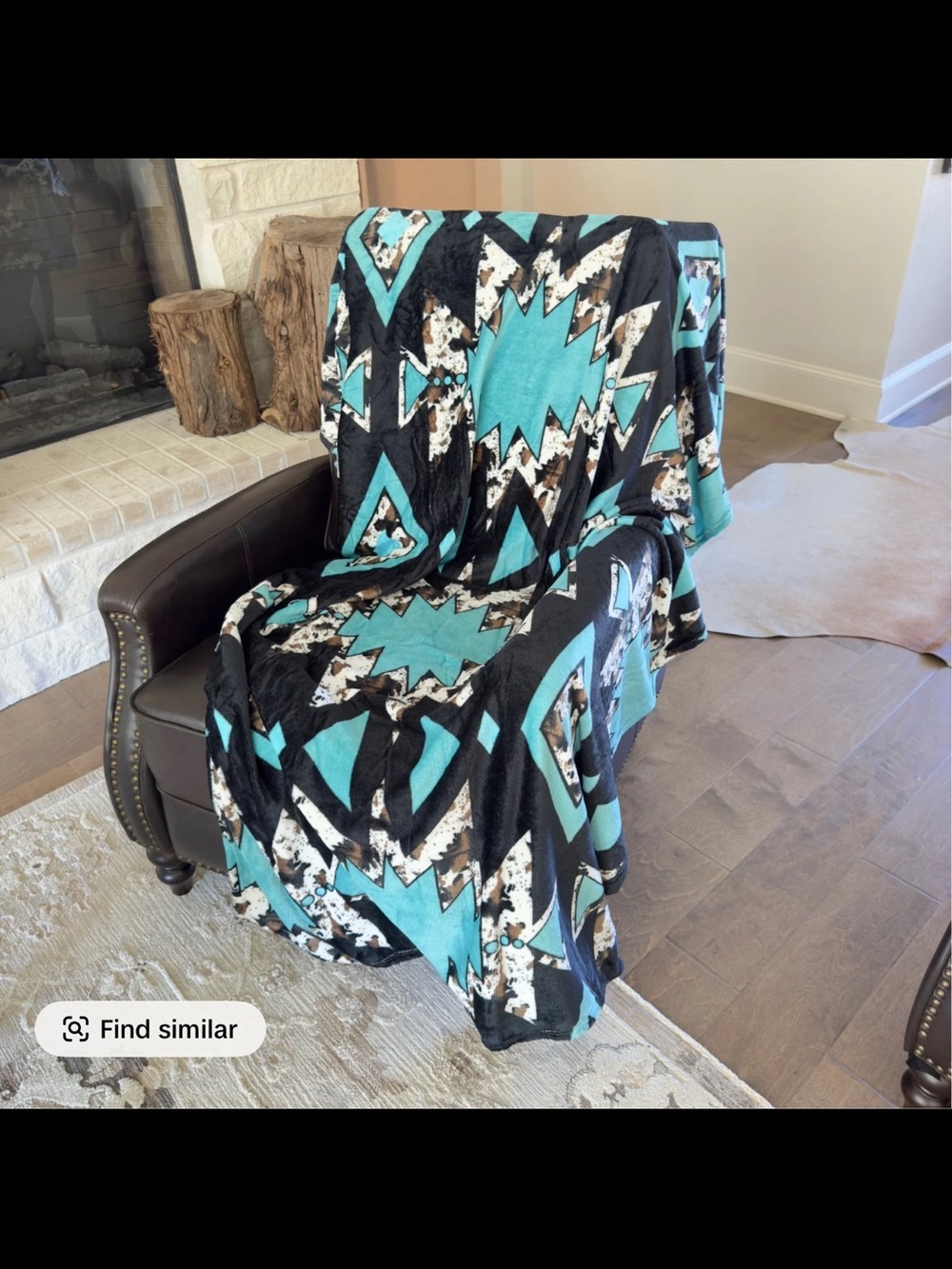 Turquoise Black Geometric Throw Blanket - Home Accents